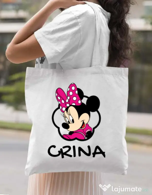 Sacosa din panza Mouse daughter Alb