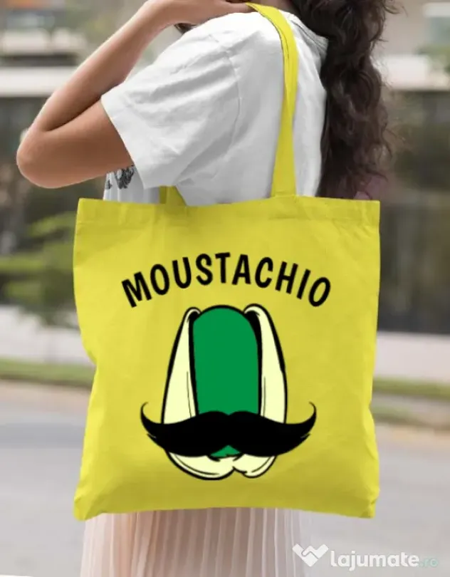 Sacosa din panza Moustachio Galben