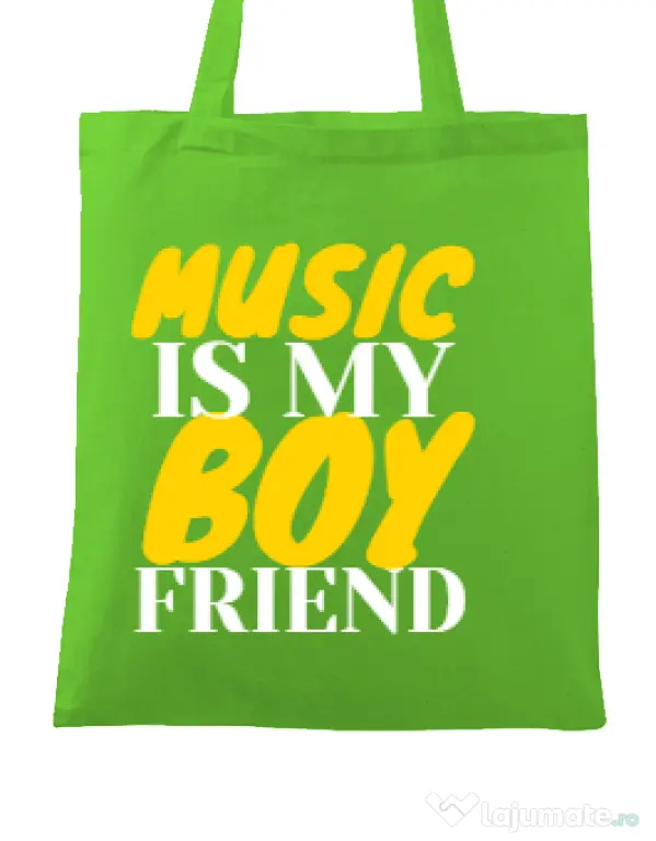 Sacosa din panza Music is my boyfriend Verde mar