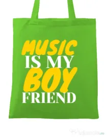 Sacosa din panza Music is my boyfriend Verde mar