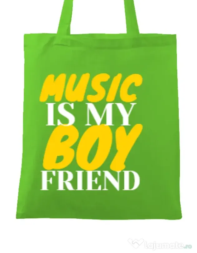 Sacosa din panza Music is my boyfriend Verde mar