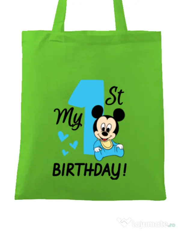 Sacosa din panza My first birthday Verde mar