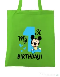 Sacosa din panza My first birthday Verde mar
