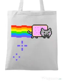 Sacosa din panza Nyan cat Alb