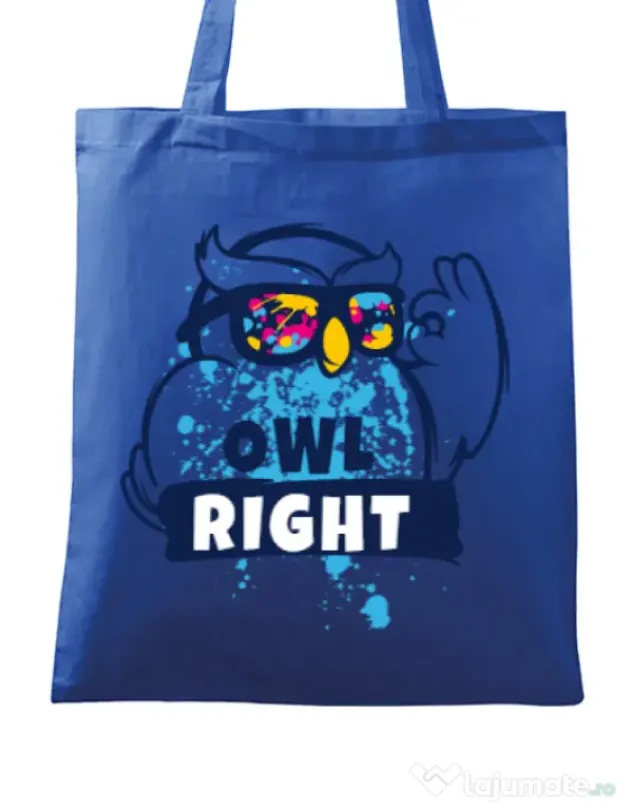 Sacosa din panza Owl right Albastru regal