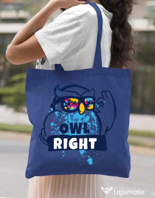 Sacosa din panza Owl right Albastru regal