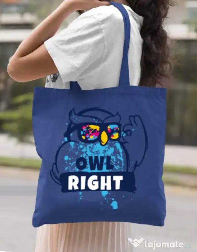 Sacosa din panza Owl right Albastru regal