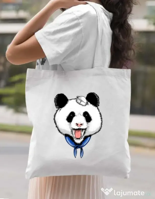 Sacosa din panza Panda Sailor Alb