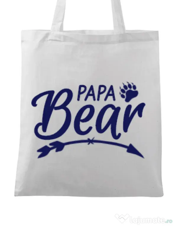 Sacosa din panza Papa bear Alb