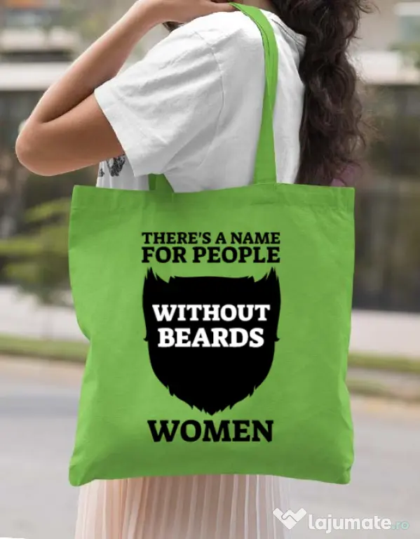 Sacosa din panza People without beards Verde mar