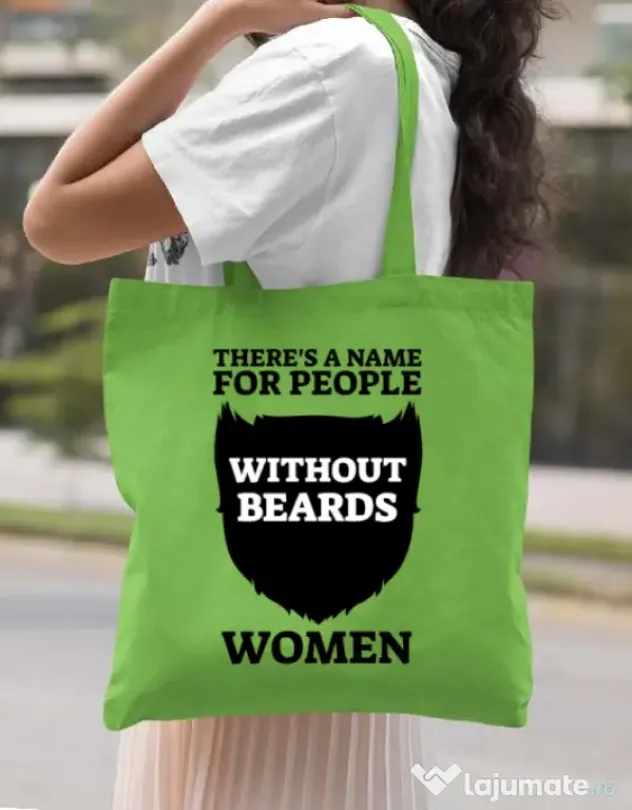 Sacosa din panza People without beards Verde mar