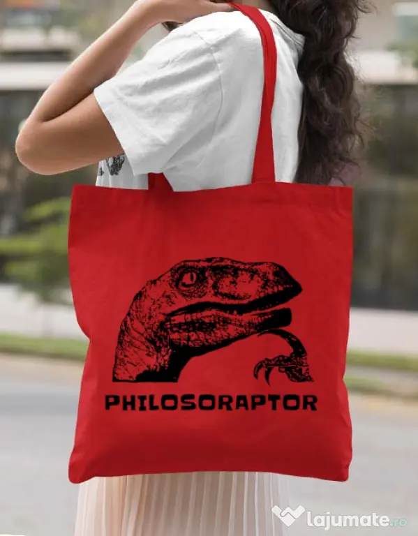 Sacosa din panza Philosoraptor Rosu