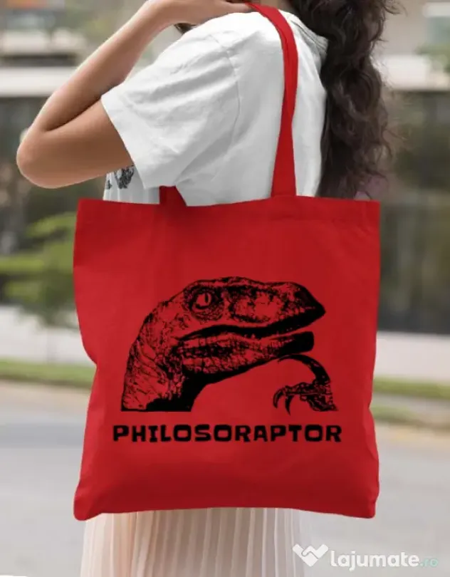 Sacosa din panza Philosoraptor Rosu