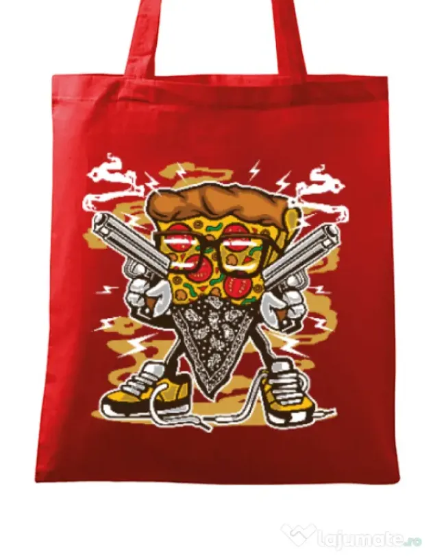 Sacosa din panza Pizza Gangster Rosu