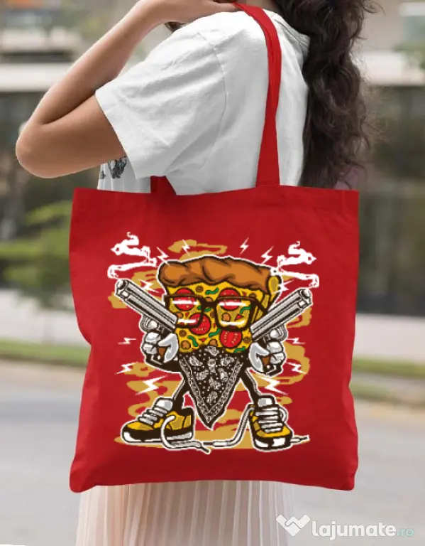 Sacosa din panza Pizza Gangster Rosu