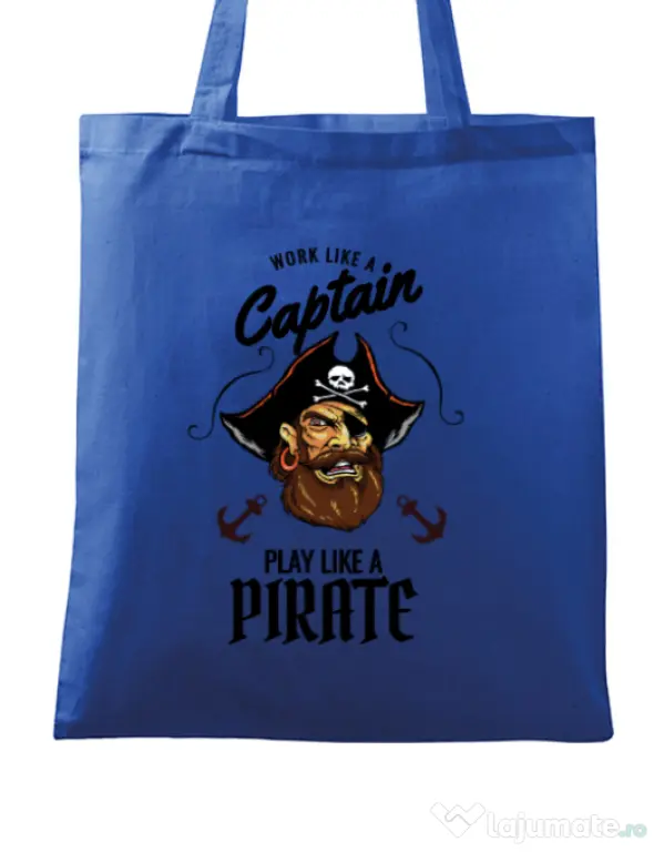 Sacosa din panza Play like a pirate Albastru regal