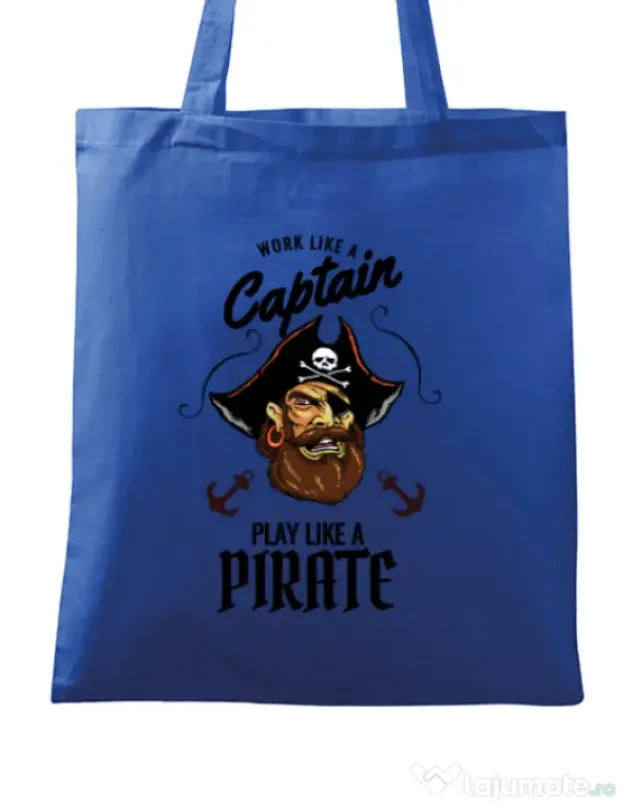 Sacosa din panza Play like a pirate Albastru regal