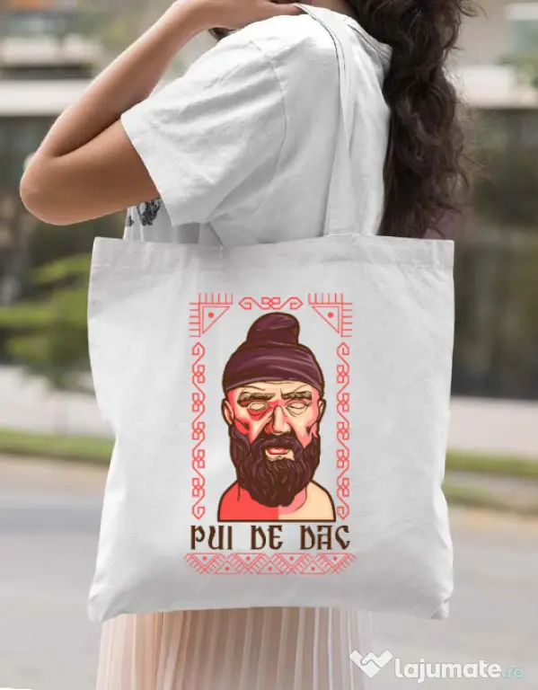 Sacosa din panza Pui de dac Alb