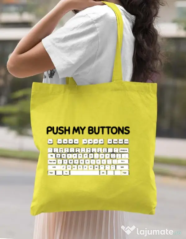 Sacosa din panza Push my buttons Galben