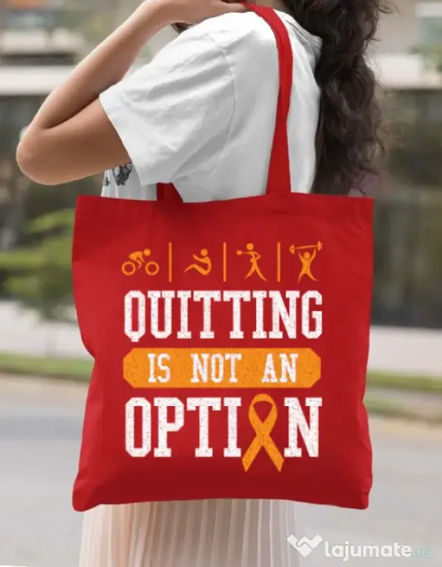 Sacosa din panza Quitting is not an option Rosu