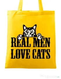 Sacosa din panza Real men love cats Galben