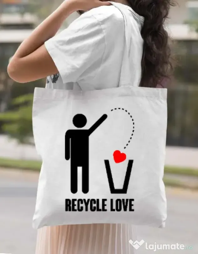 Sacosa din panza Recycle love Alb