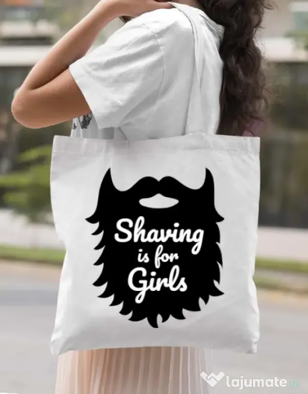 Sacosa din panza Shaving is for girls Alb
