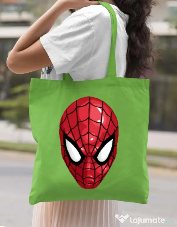 Sacosa din panza Spiderman mask Verde mar