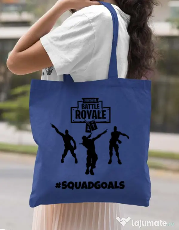 Sacosa din panza Squad goals Albastru regal