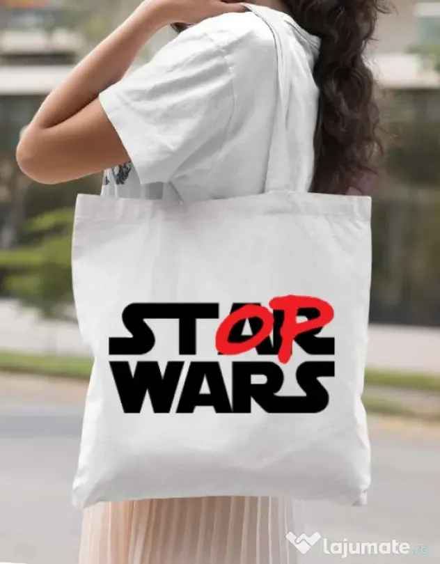 Sacosa din panza Stop wars Alb