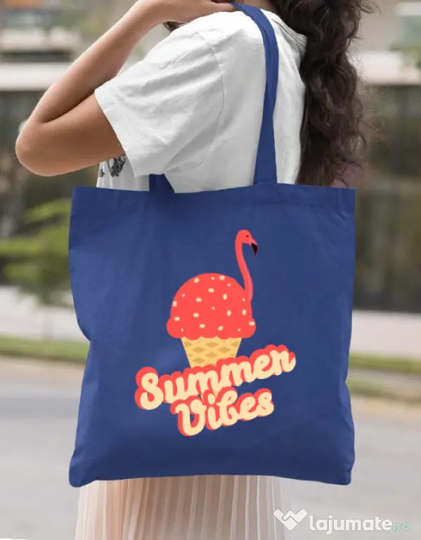 Sacosa din panza Summer Vibes Albastru regal