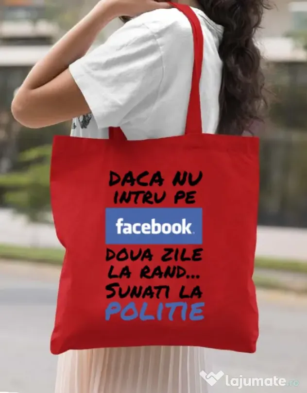 Sacosa din panza Sunati la politie Rosu