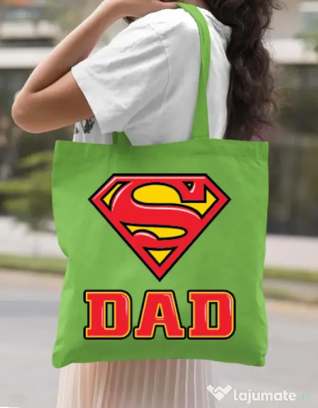 Sacosa din panza Super Dad Verde mar