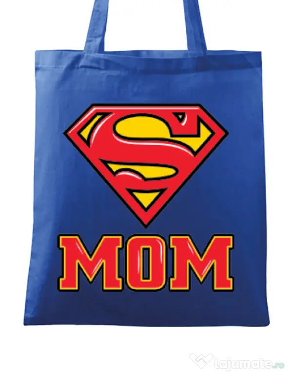 Sacosa din panza Super mom Albastru regal