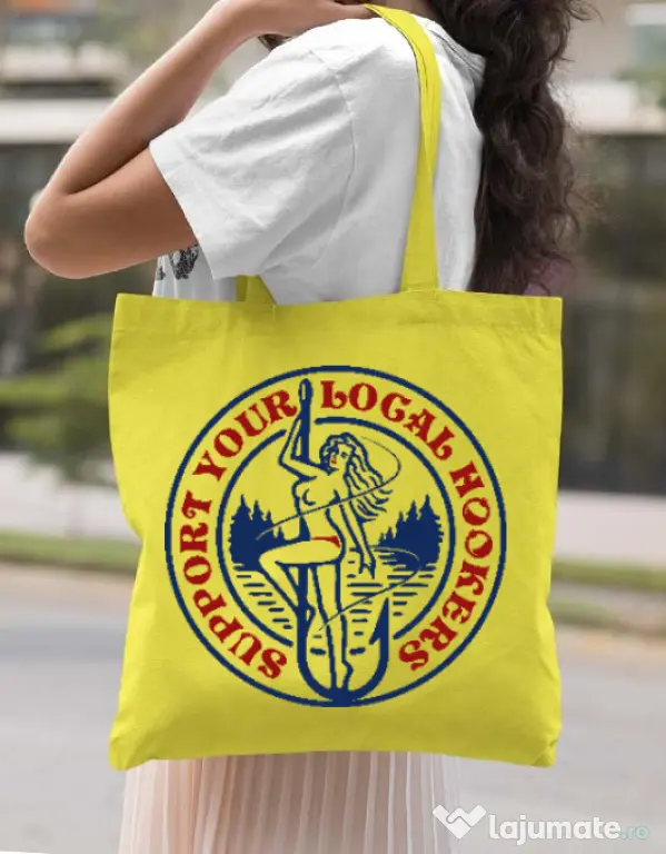 Sacosa din panza SUPPORT YOUR LOCAL HOOKERS Galben