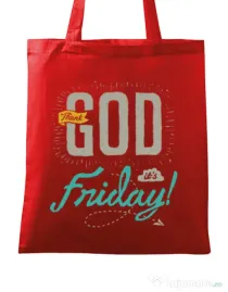 Sacosa din panza Thank GOD its Friday Rosu