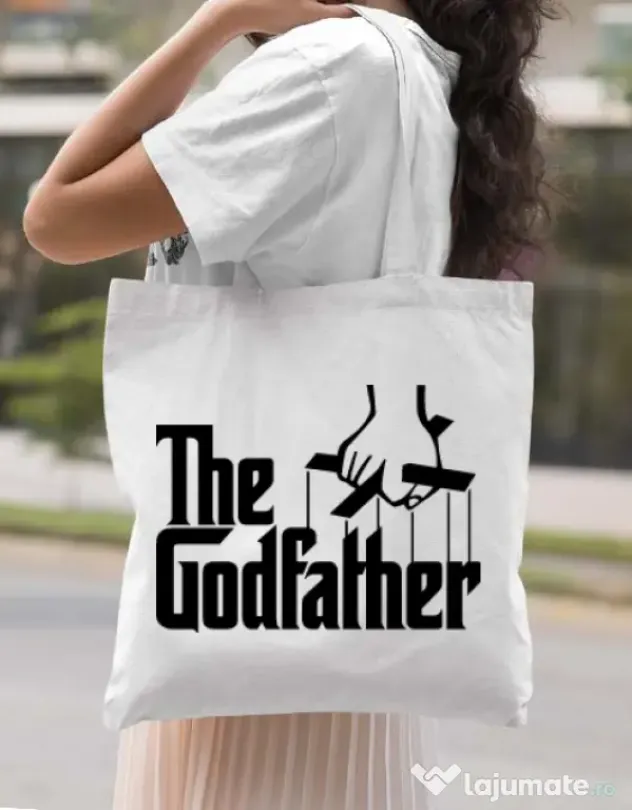 Sacosa din panza The godfather Alb