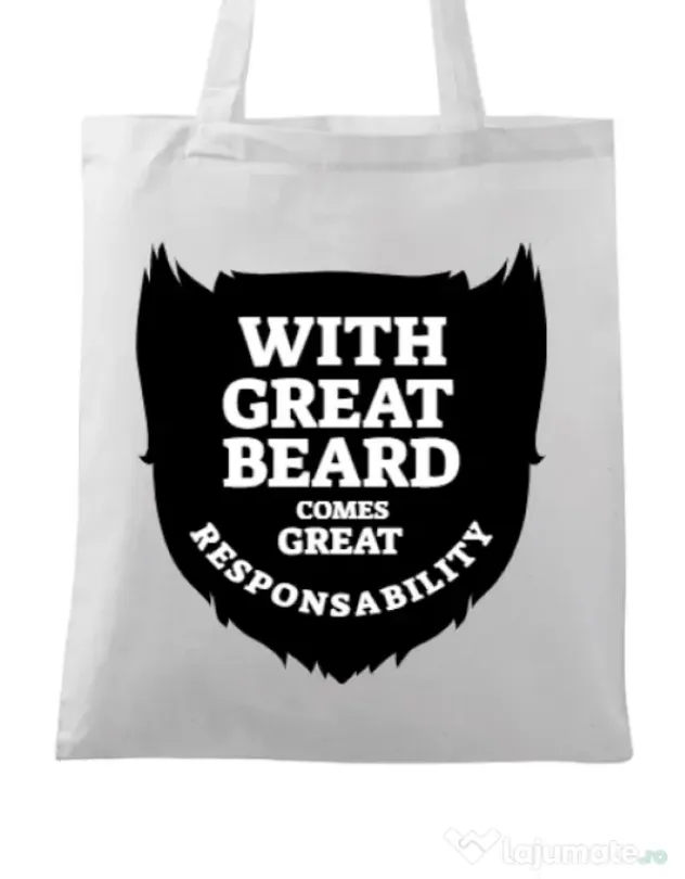 Sacosa din panza The great beard Alb