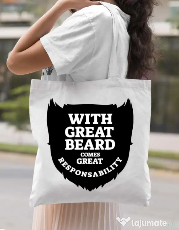 Sacosa din panza The great beard Alb