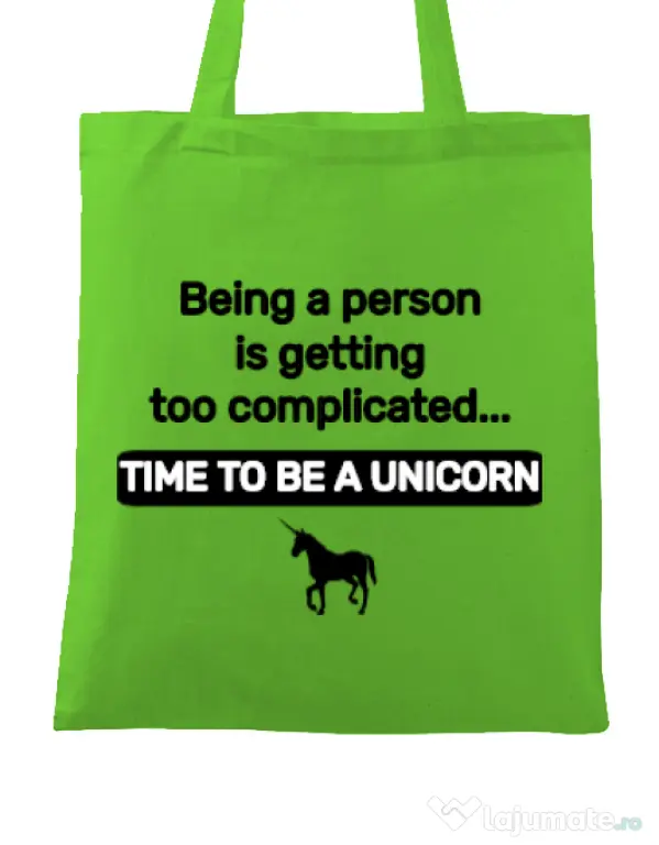 Sacosa din panza Time to be a unicorn Verde mar