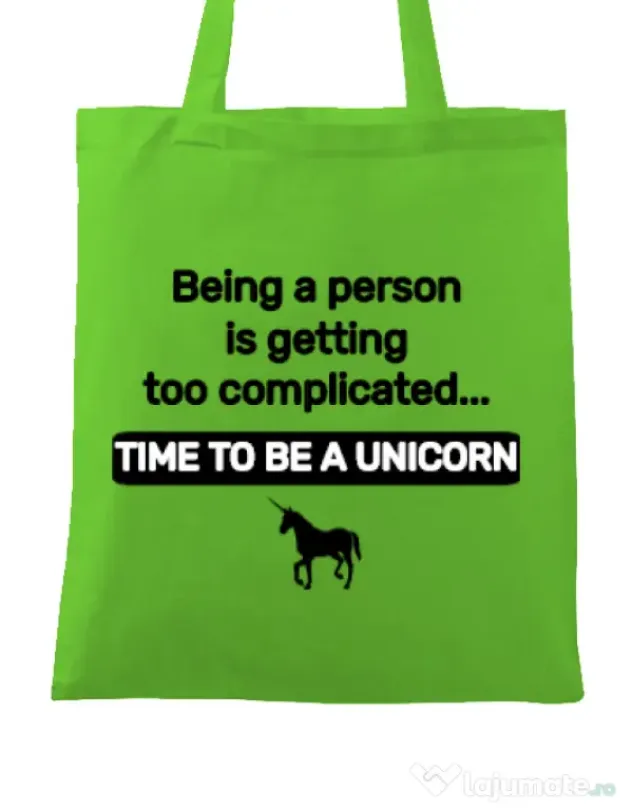 Sacosa din panza Time to be a unicorn Verde mar