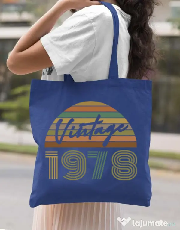 Sacosa din panza Vintage 1978 Albastru regal