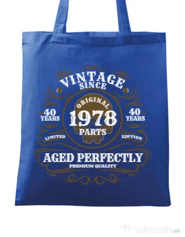 Sacosa din panza Vintage since Albastru regal
