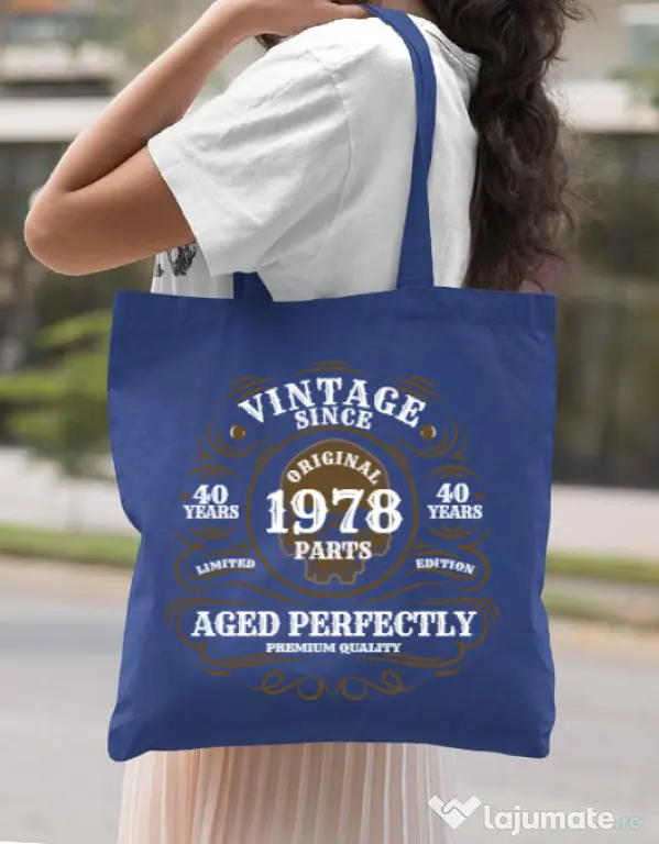 Sacosa din panza Vintage since Albastru regal
