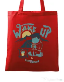 Sacosa din panza Wake up and drink a coffee Rosu
