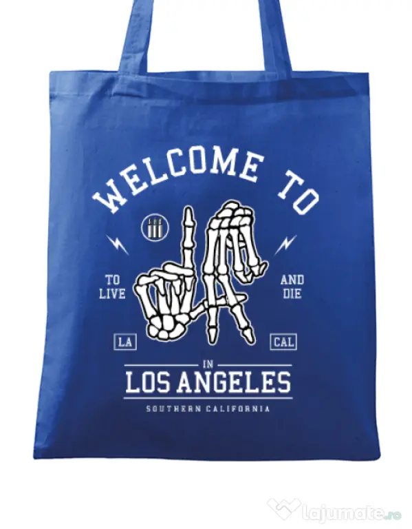 Sacosa din panza Welcome To L.A Albastru regal