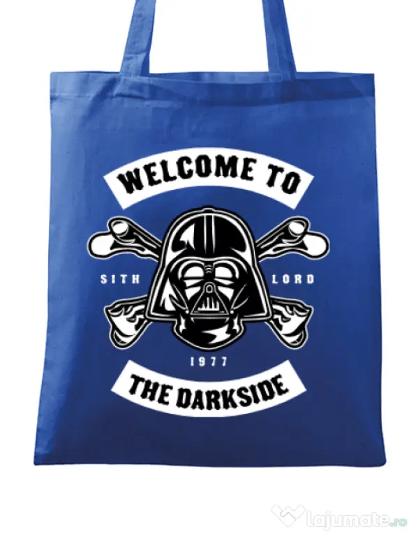 Sacosa din panza Welcome To The Darkside Albastru regal
