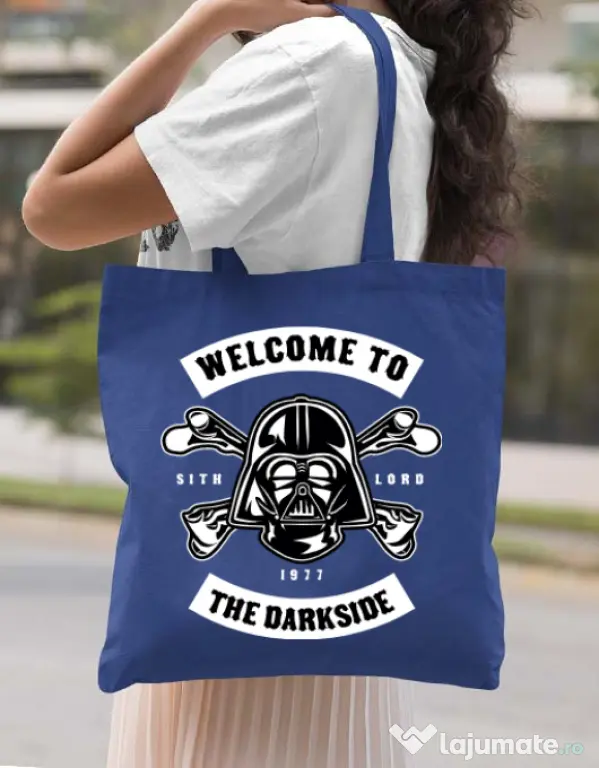 Sacosa din panza Welcome To The Darkside Albastru regal