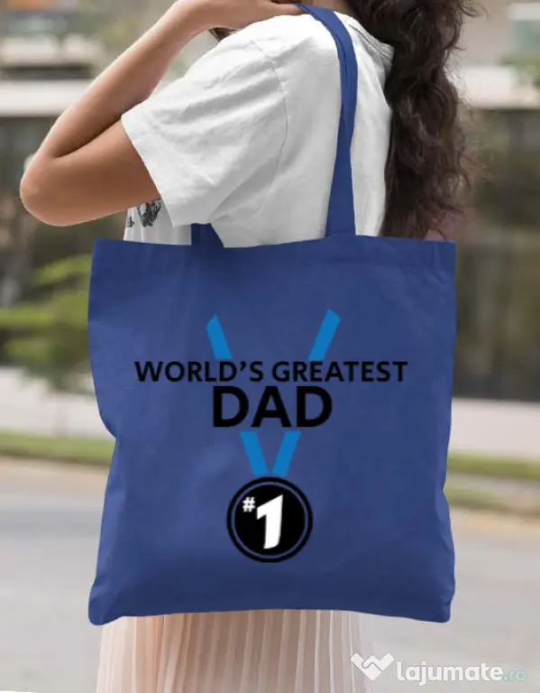 Sacosa din panza World's greatest dad Albastru regal