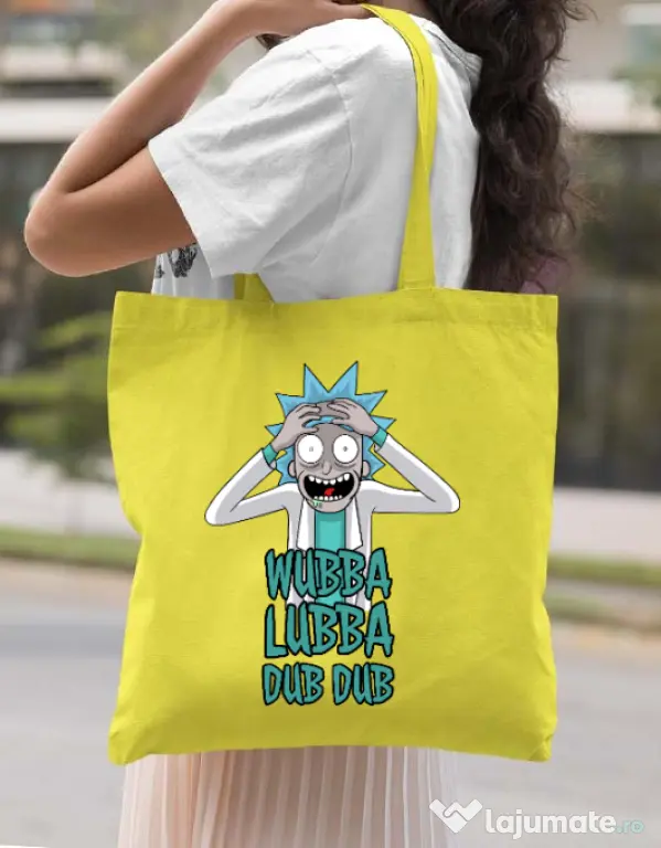 Sacosa din panza Wubba Lubba Dub Dub Galben